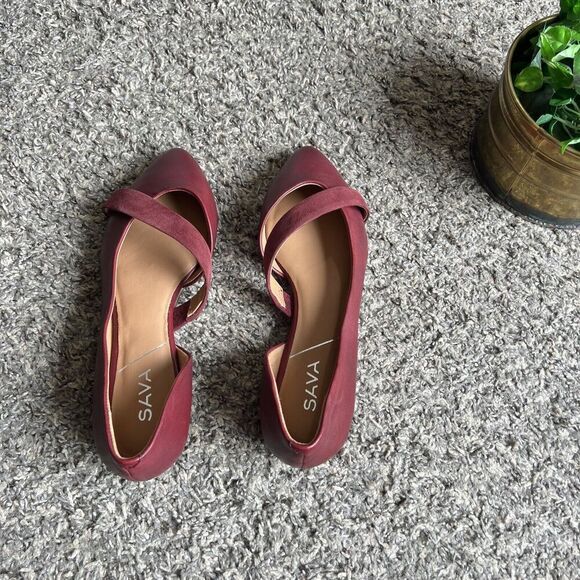 SAVA Anthropologie SOFTWALK D'ORSAY LENNOX FLATS SHOE DARK RED 37 US 7 New - Picture 5 of 7